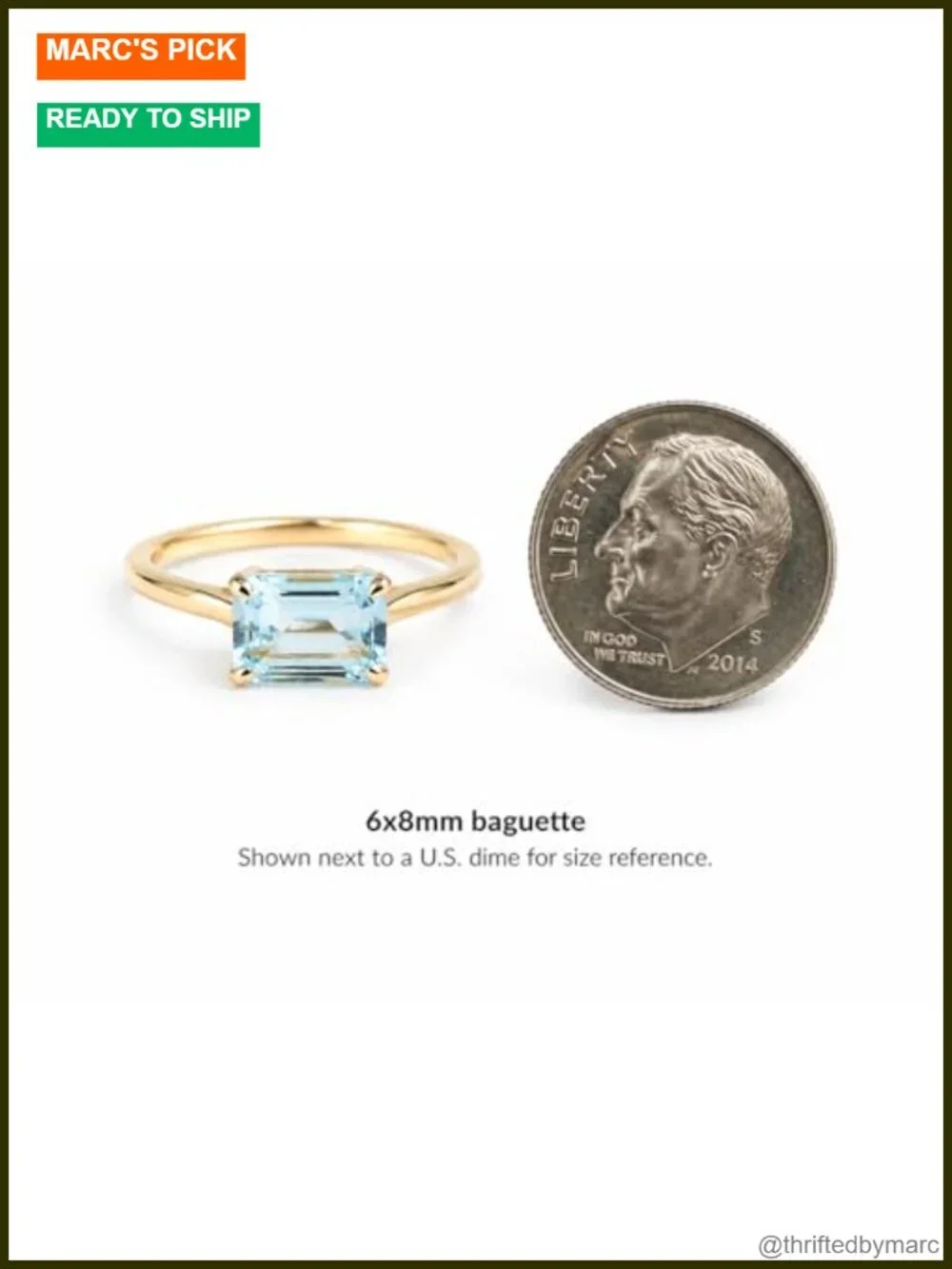 Blue Topaz Baguette Ring 925 Sterling Silver Gold Plated December Birthstone